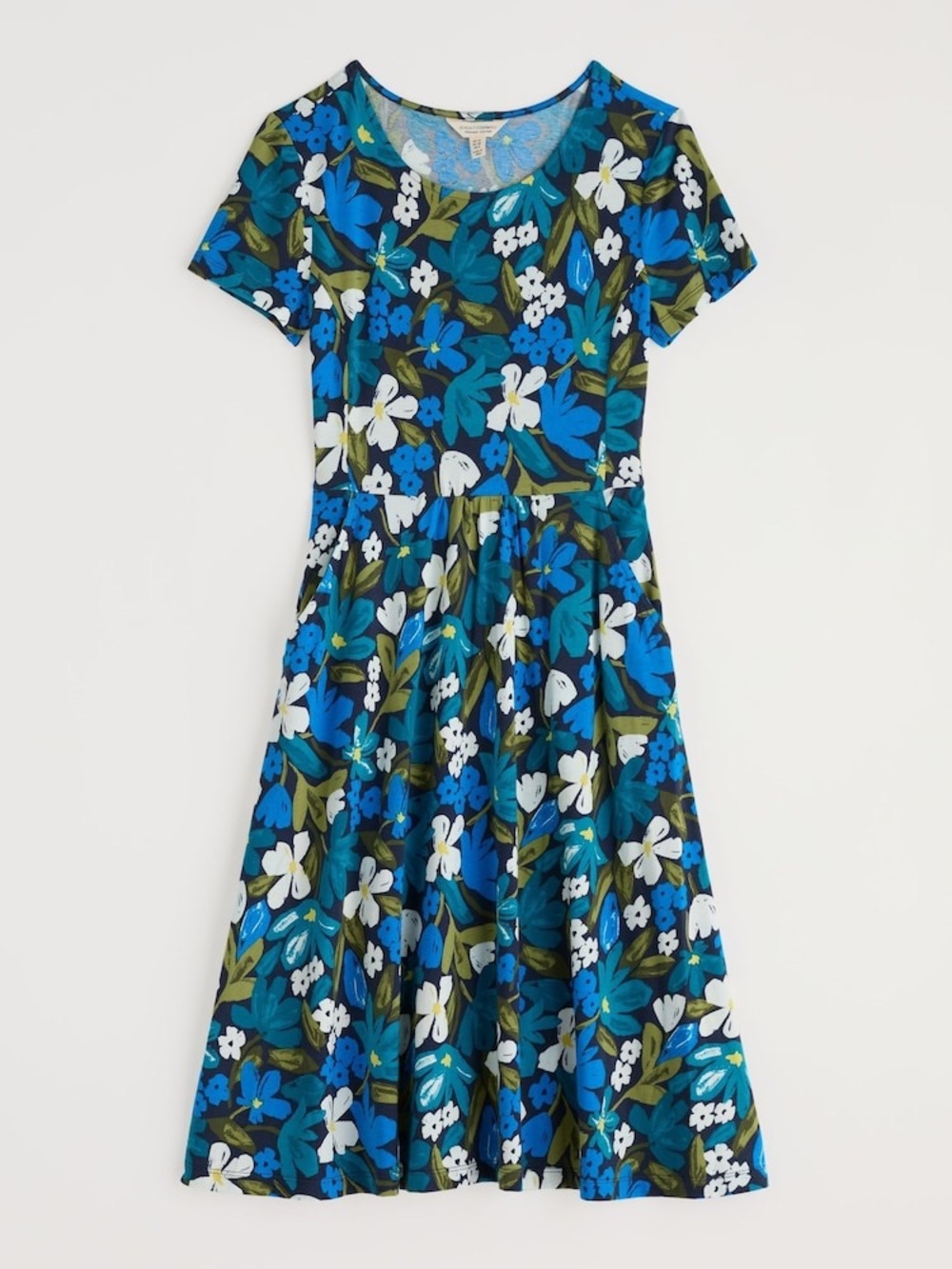 Seasalt Cornwall Floral Blue April Short Midi Dress Women’s US 10 UK 14 Cotton